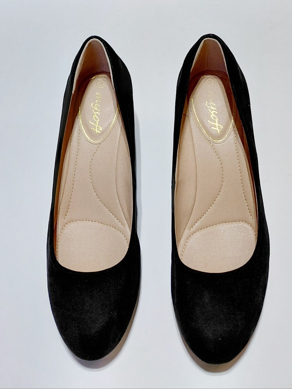 MYSOFT Women's Black Suede Round Toe Block Heel Pumps Size 9
